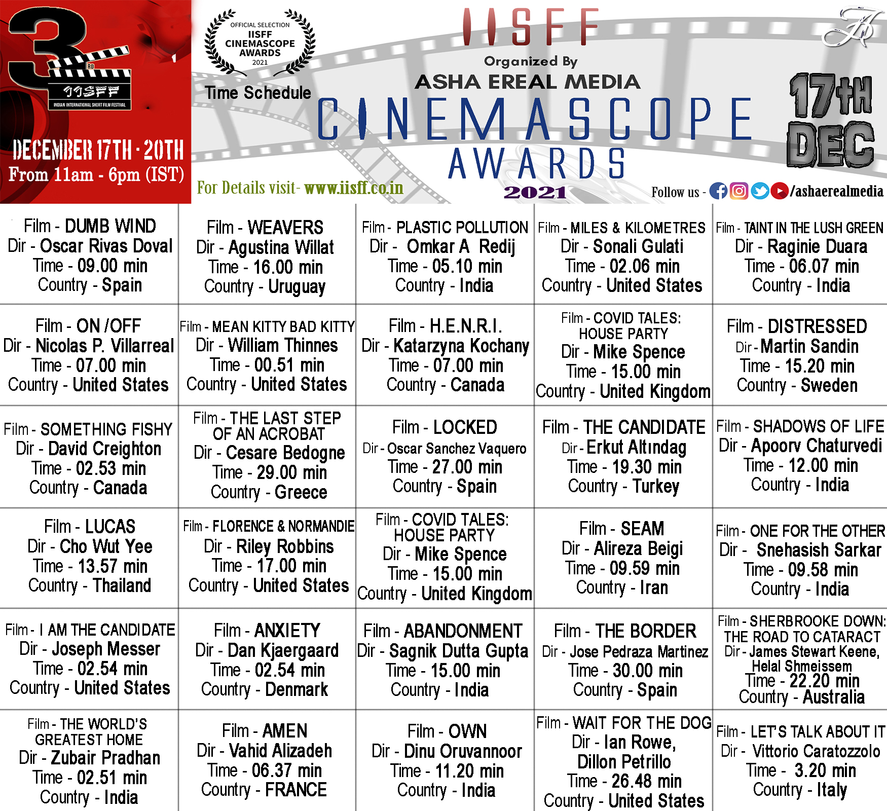 DATE - 17th December Official Selection Films - Indian International Short Film Festival 