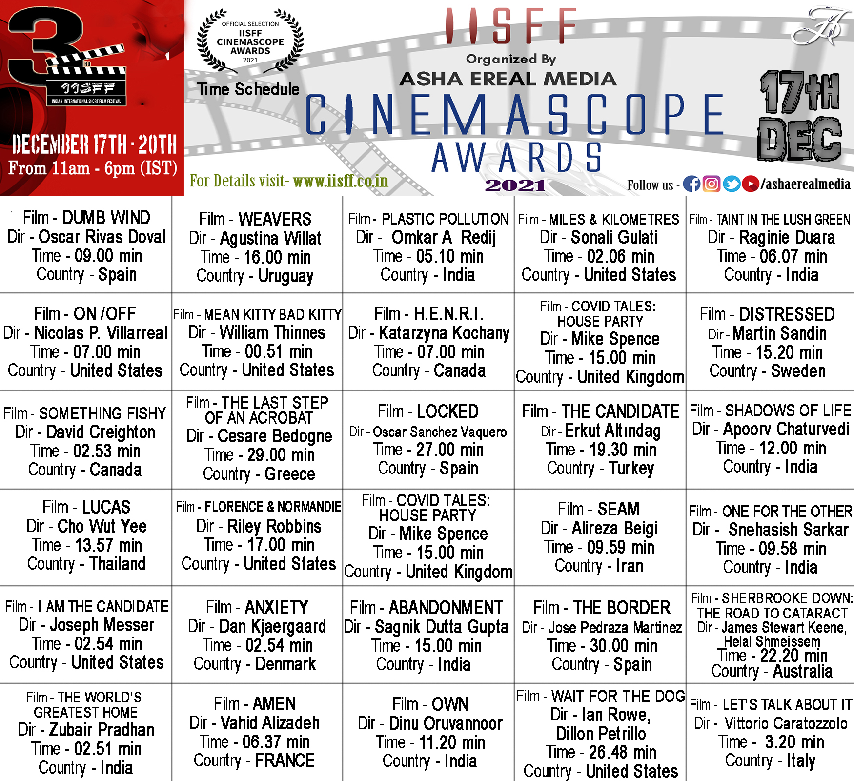 DATE - 17th December Official Selection Films - Indian International Short Film Festival 