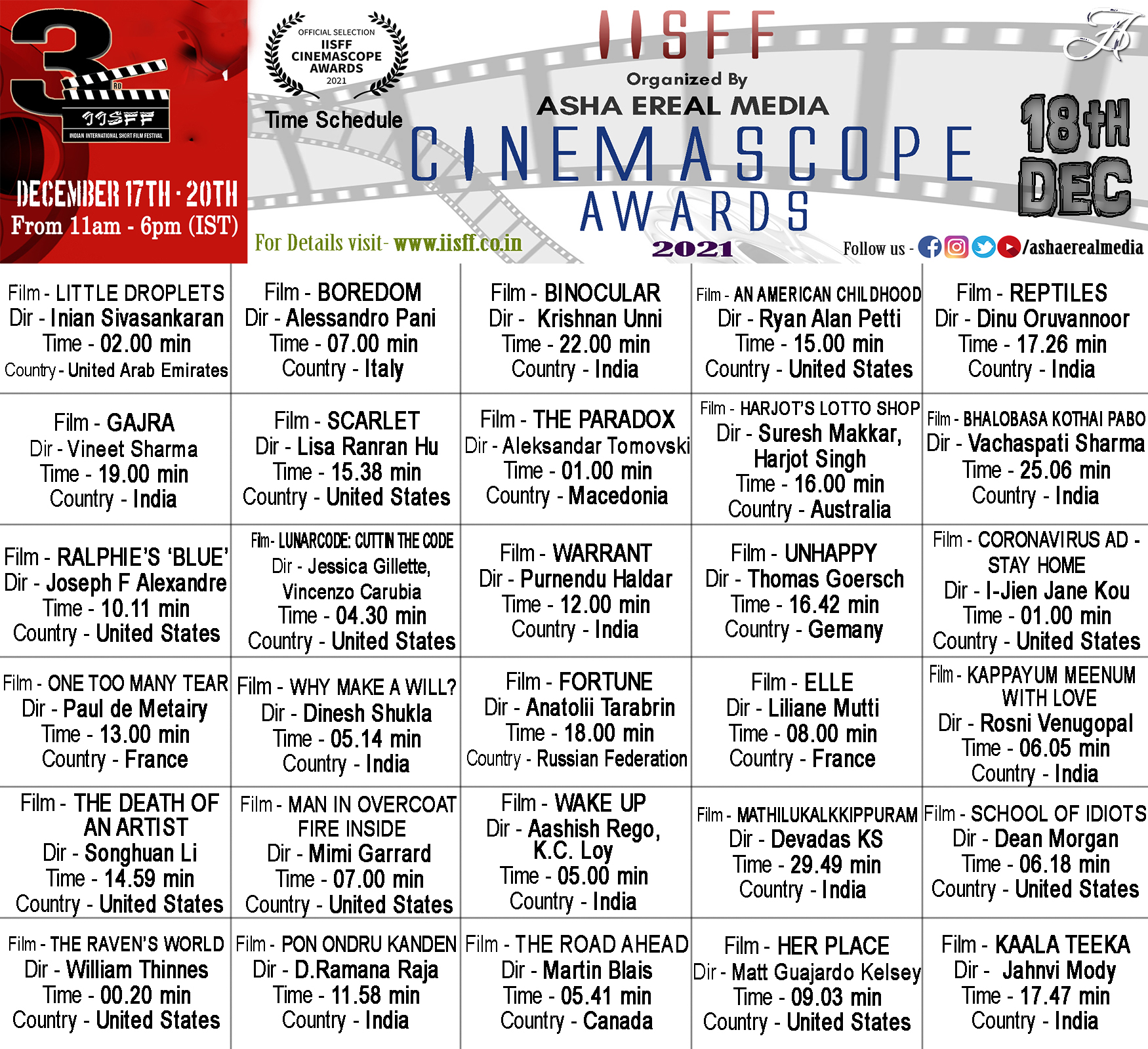 DATE - 18th December Official Selection Films - Indian International Short Film Festival 
