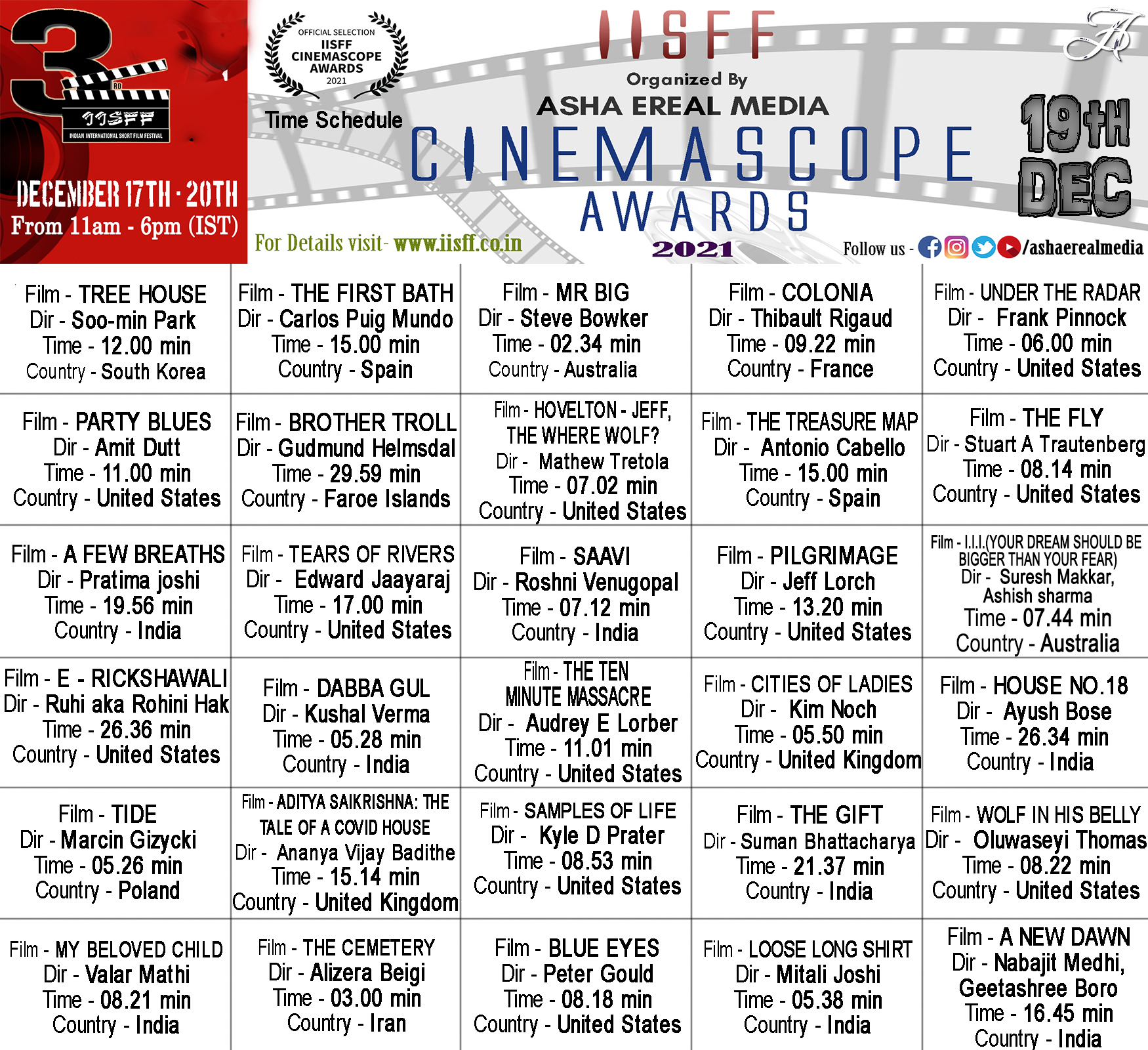 DATE - 19th December Official Selection Films - Indian International Short Film Festival 