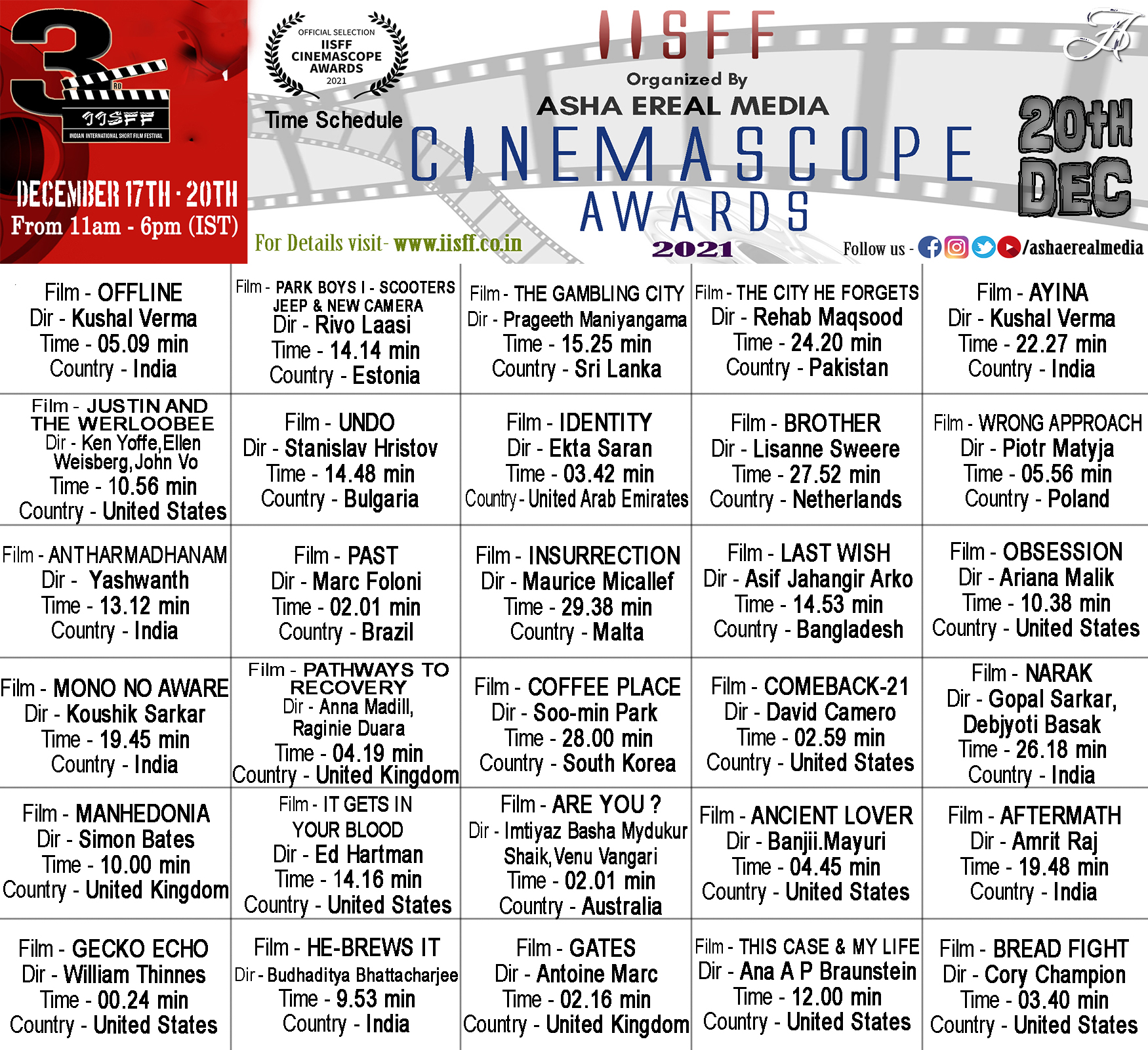 DATE - 20th December Official Selection Films - Indian International Short Film Festival 